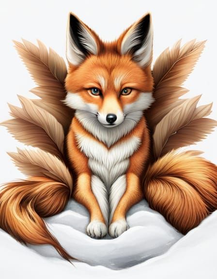 Adorable Mythical Kitsune Fox in Mystical Forest