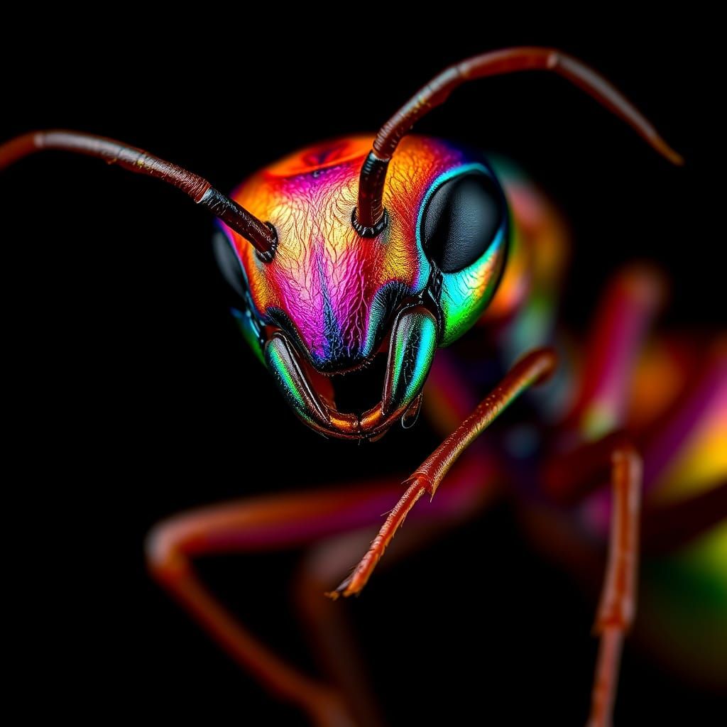 Hyperrealistic Pheidole Ant Dancing in Psychedelic Style