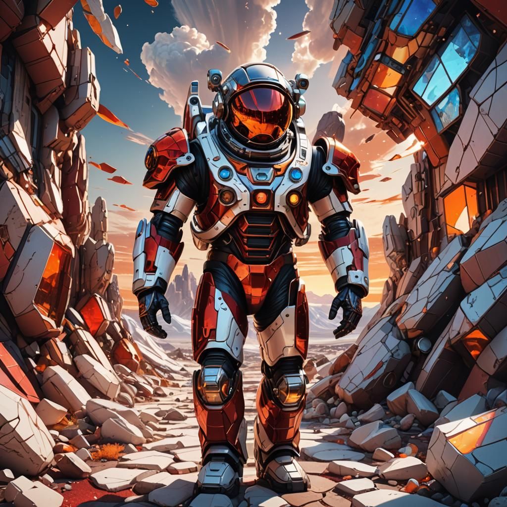 Stained Glass Astronaut in Eternal Sunset Glow