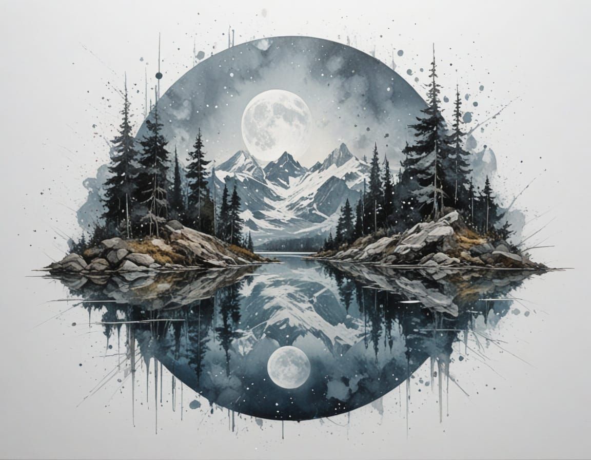 Mystical Moonlit Lake Under Starry Sky