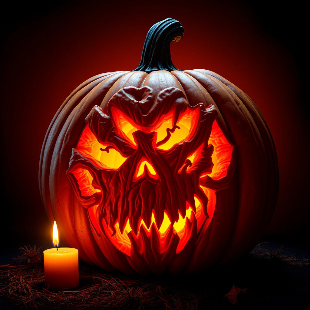 Eerie Pumpkin Carving in 70s Horror Movie Style