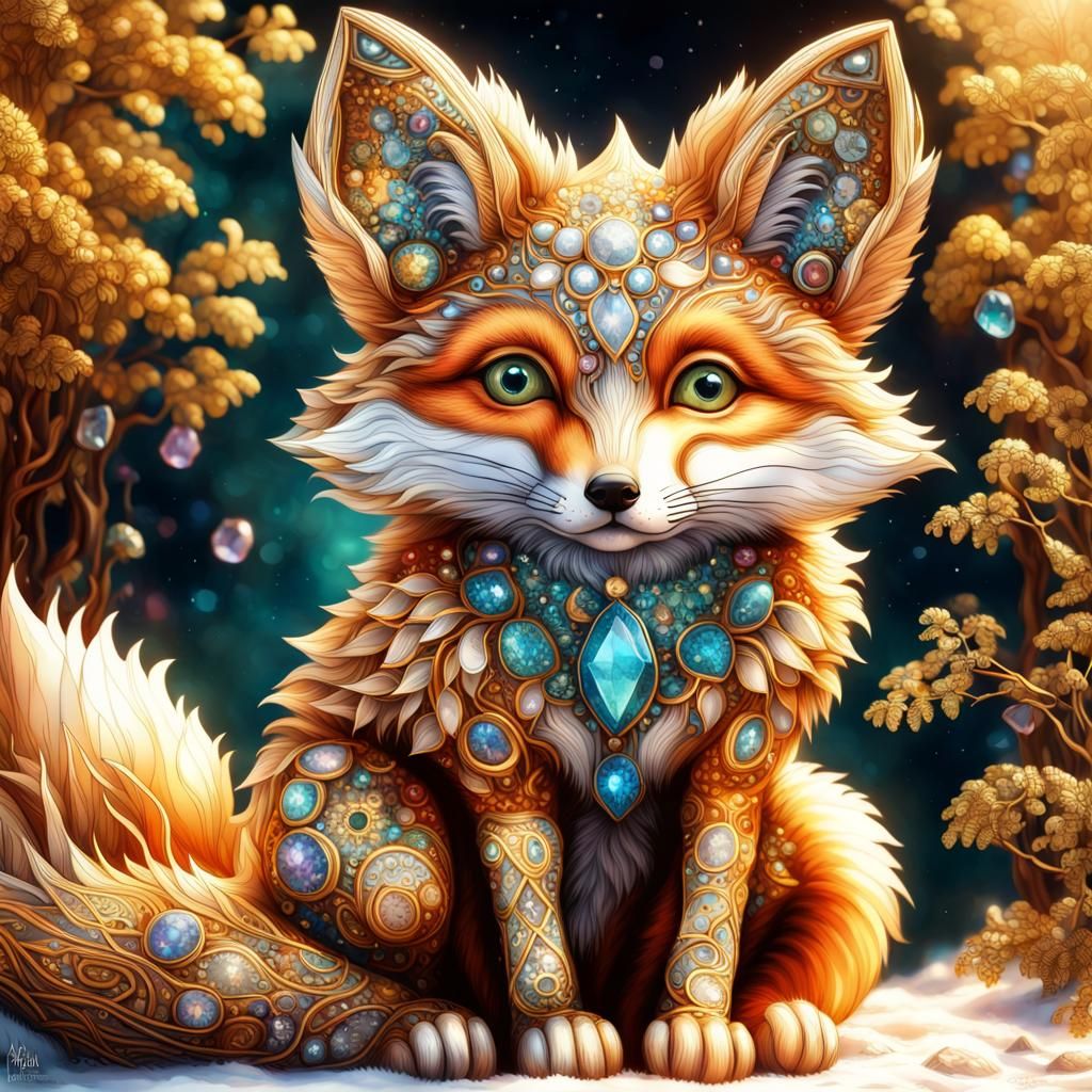 Gem and Gold Fox in Hypermaximalist Style