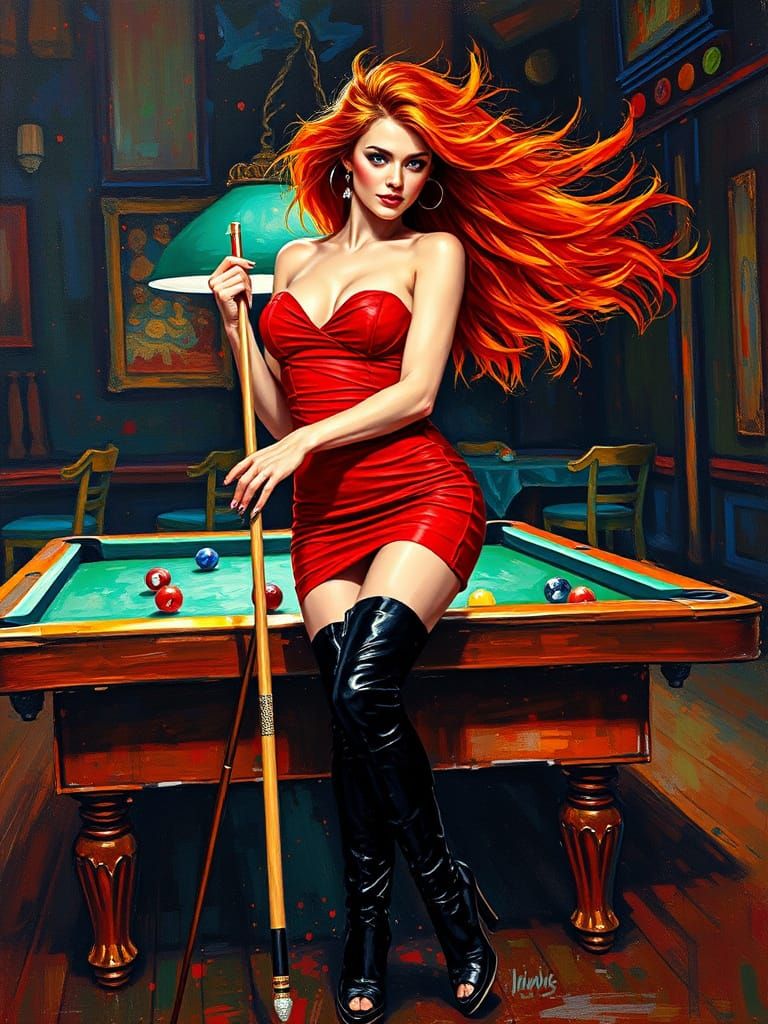 Neo-Impressionist Pool Hall Siren
