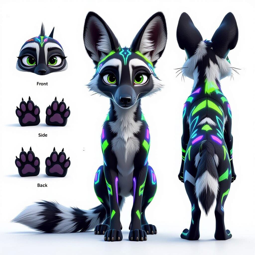 Elegant Anthropomorphic Wild Dog Reference Sheet