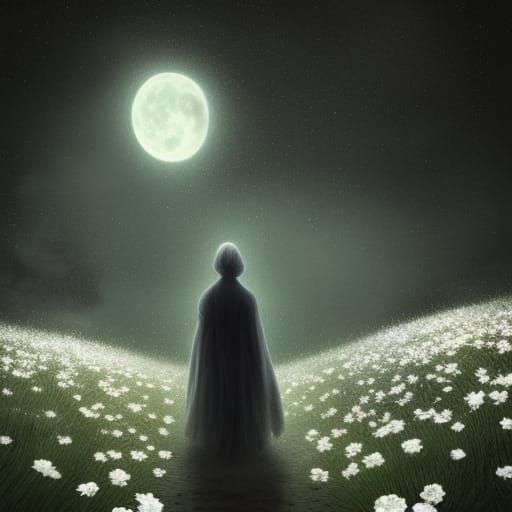 Ghostly Figure on Country Lane: Fantasy Art