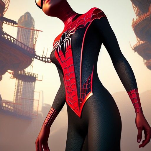 Detailed Spiderwoman Concept Art in 8k