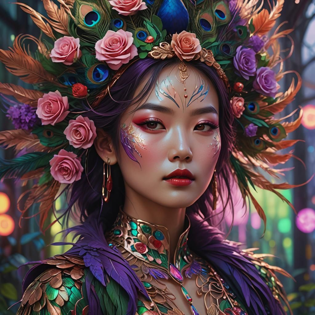 Rainbow Woman Portrait in Digital Painting Style