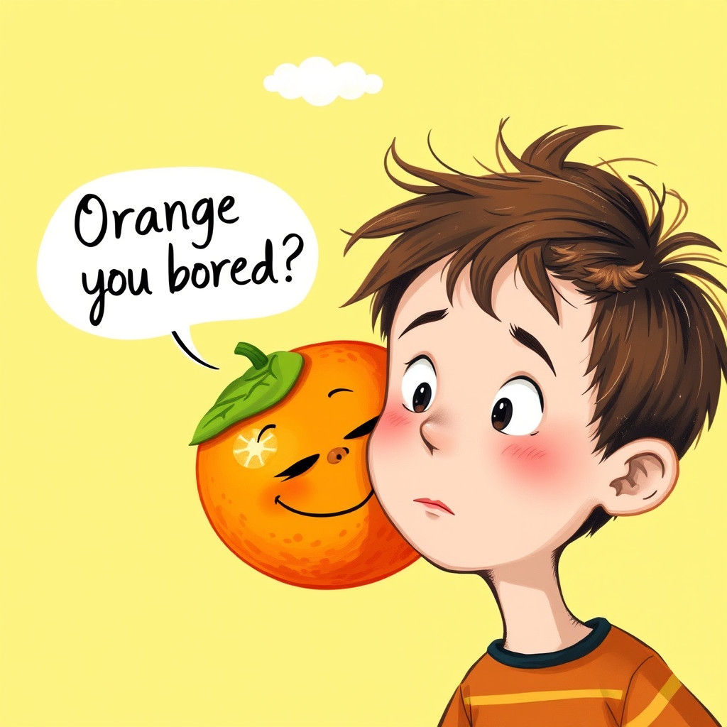 Orange's Playful Wisecrack in Children's Book Style