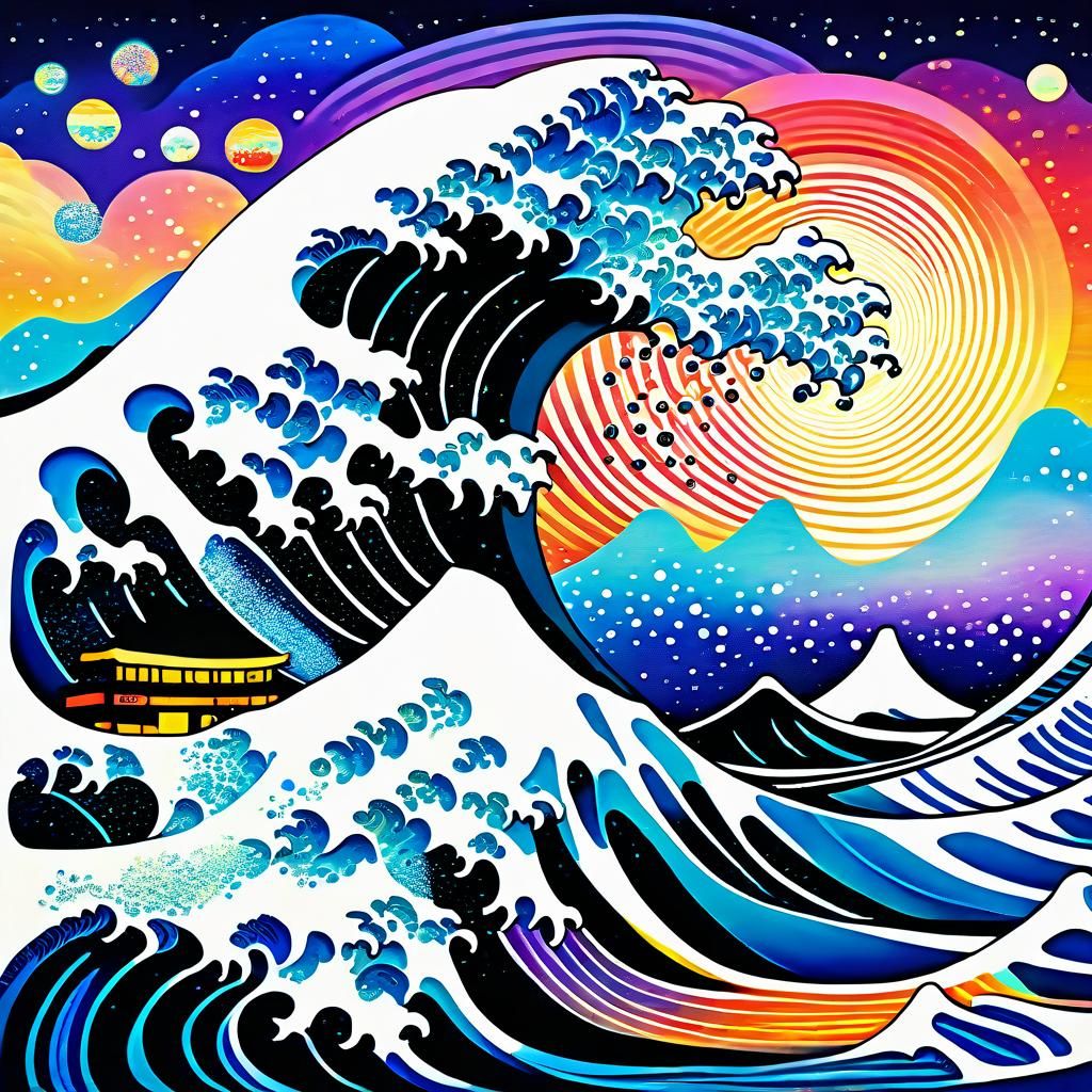 Surreal Midnight Wave with Iridescent Clouds