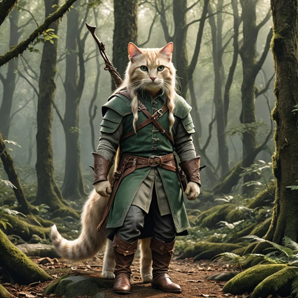 Legolas as Elf Cat in Forest, Octane Render