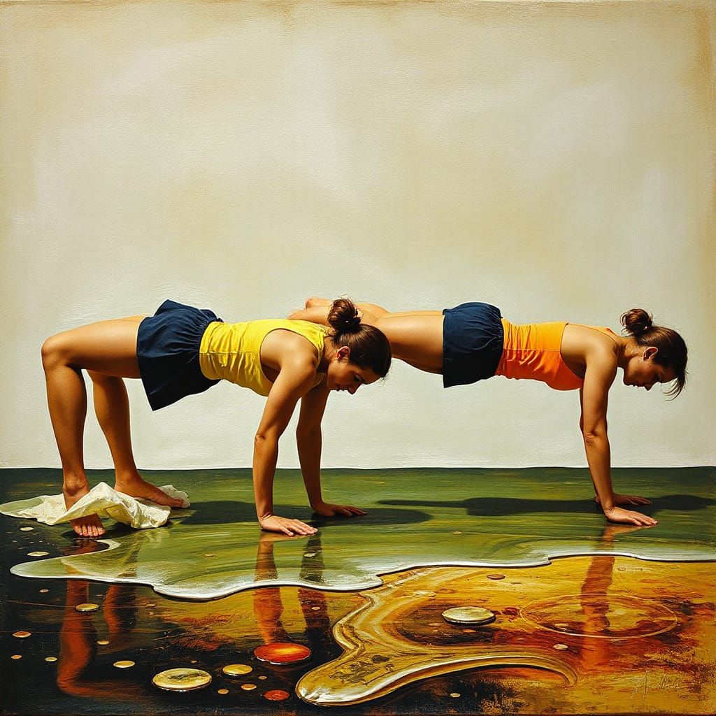 Surreal Women Doing Pushups in Dali Style