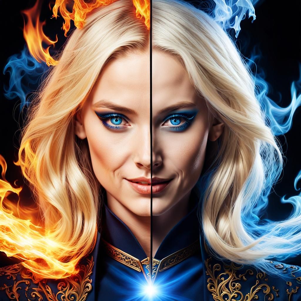 Magician Split Portrait with Fire Eye, CGI Art
