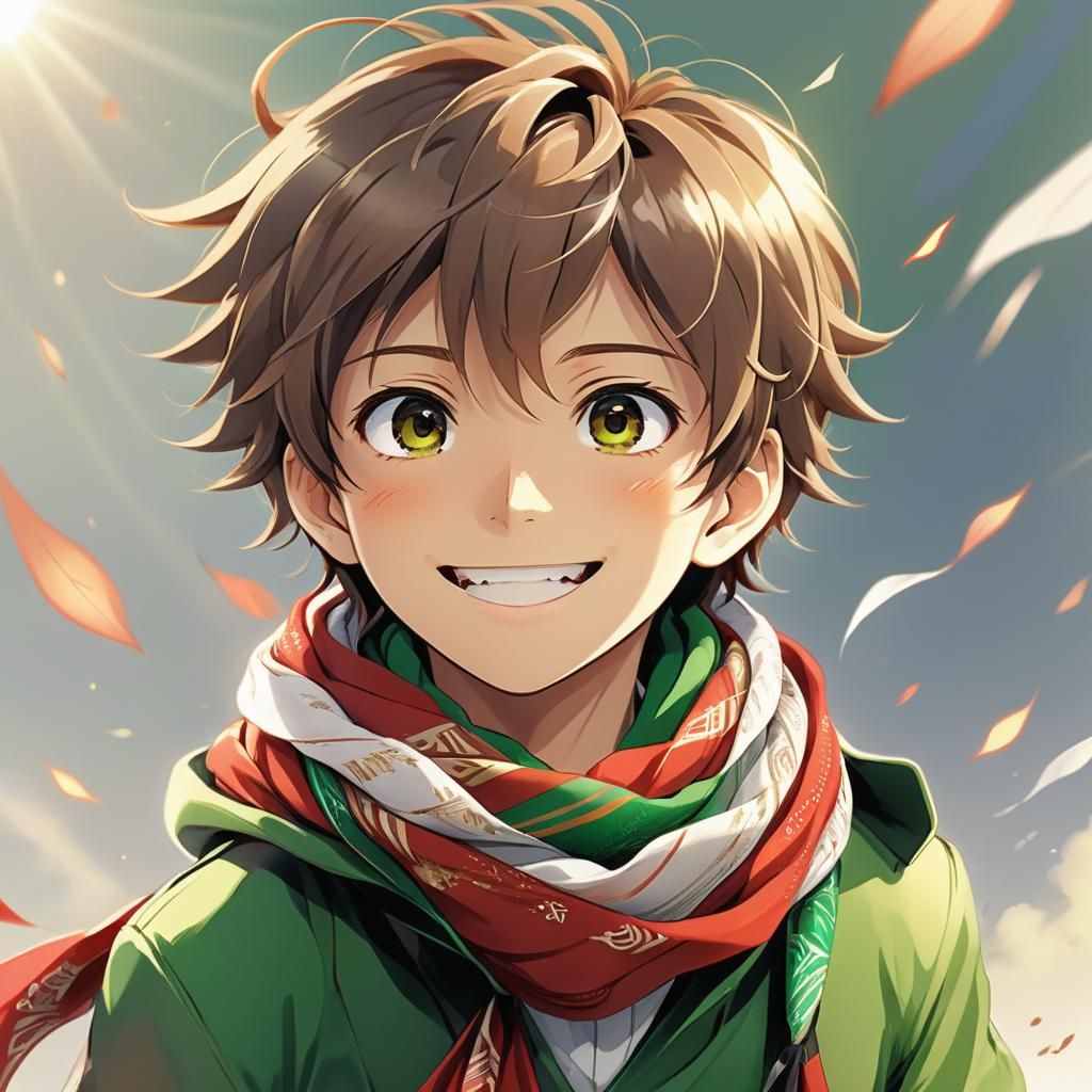 Smiling Boy with Scarf in Anime Key Visual
