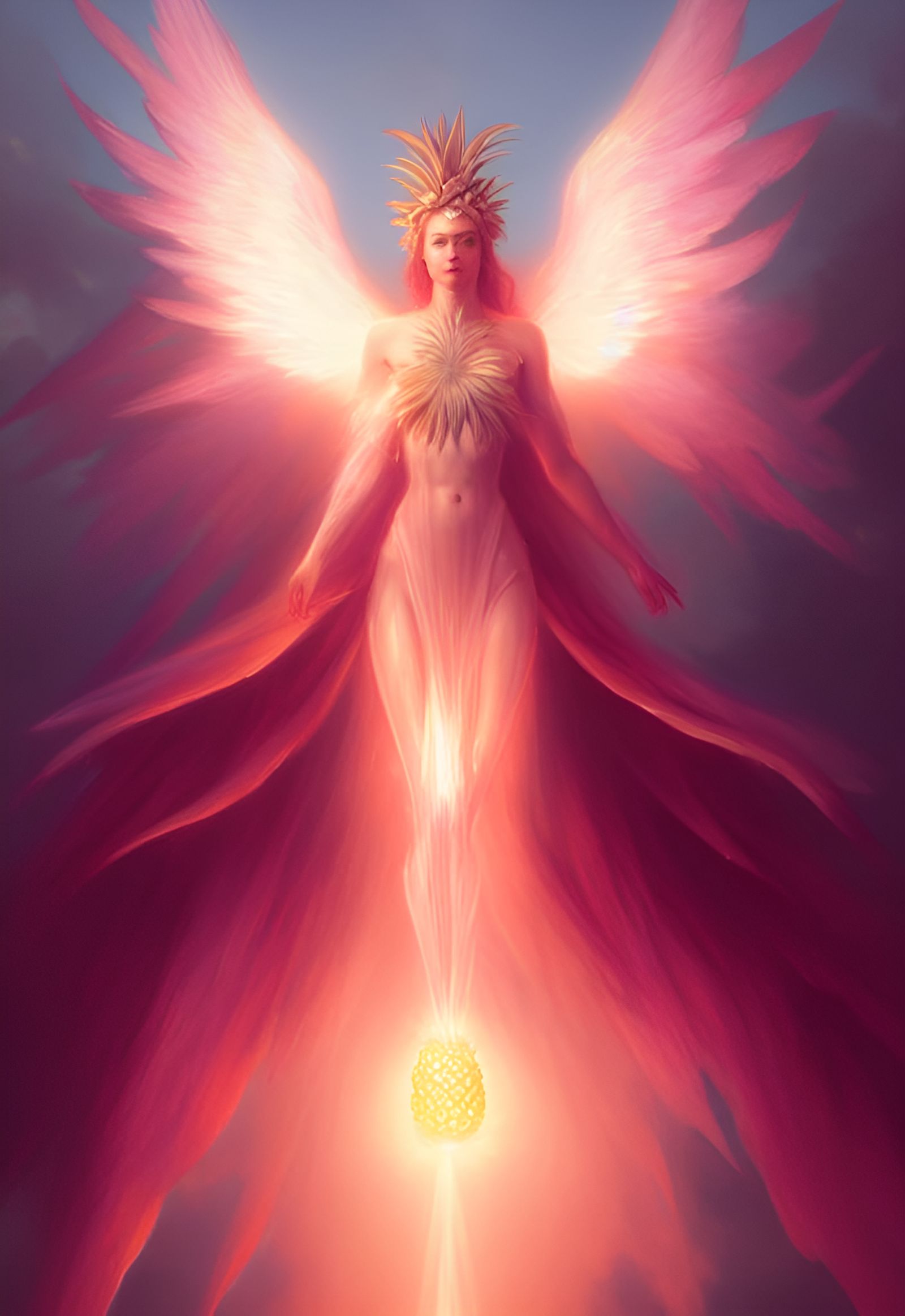 Pineapple Goddess Angel Descending: Art Nouveau Style