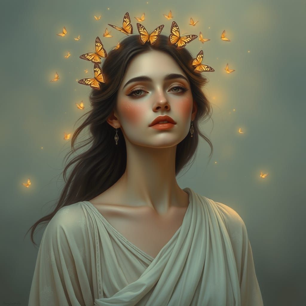 Ethereal Woman Bathed in Misty Dawn Light