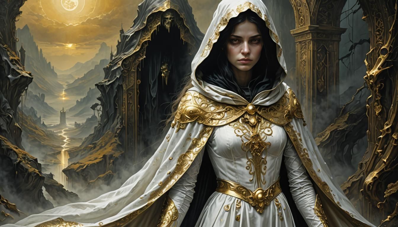 Maiden and Death in Baroque Fantasy Landscape