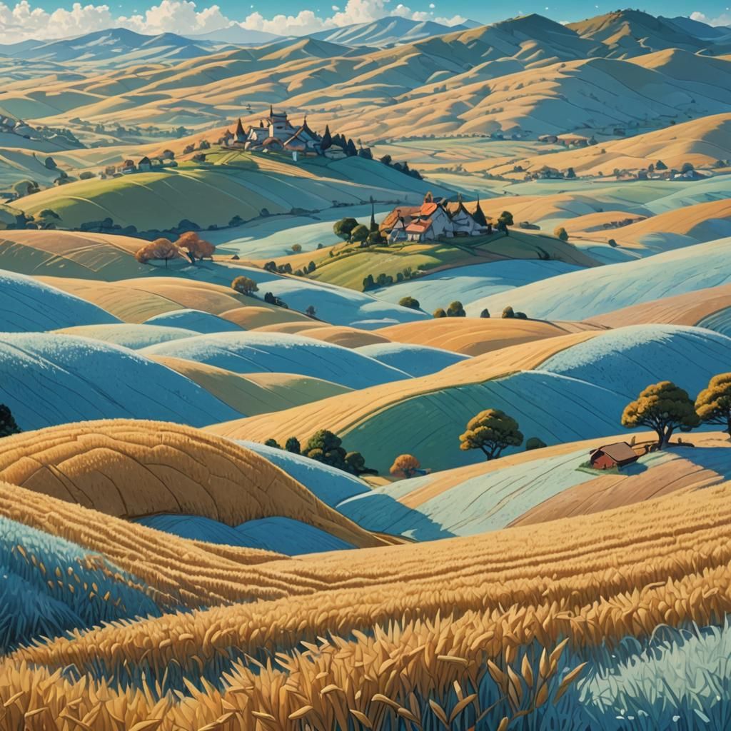 Golden Wheat Fields in Fantasy Landscape Art