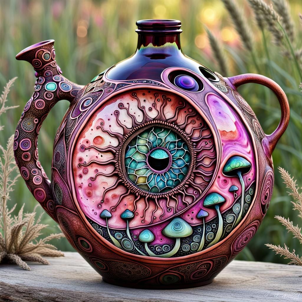 Intricate Terracotta Jug with Filigree and Sunbursts