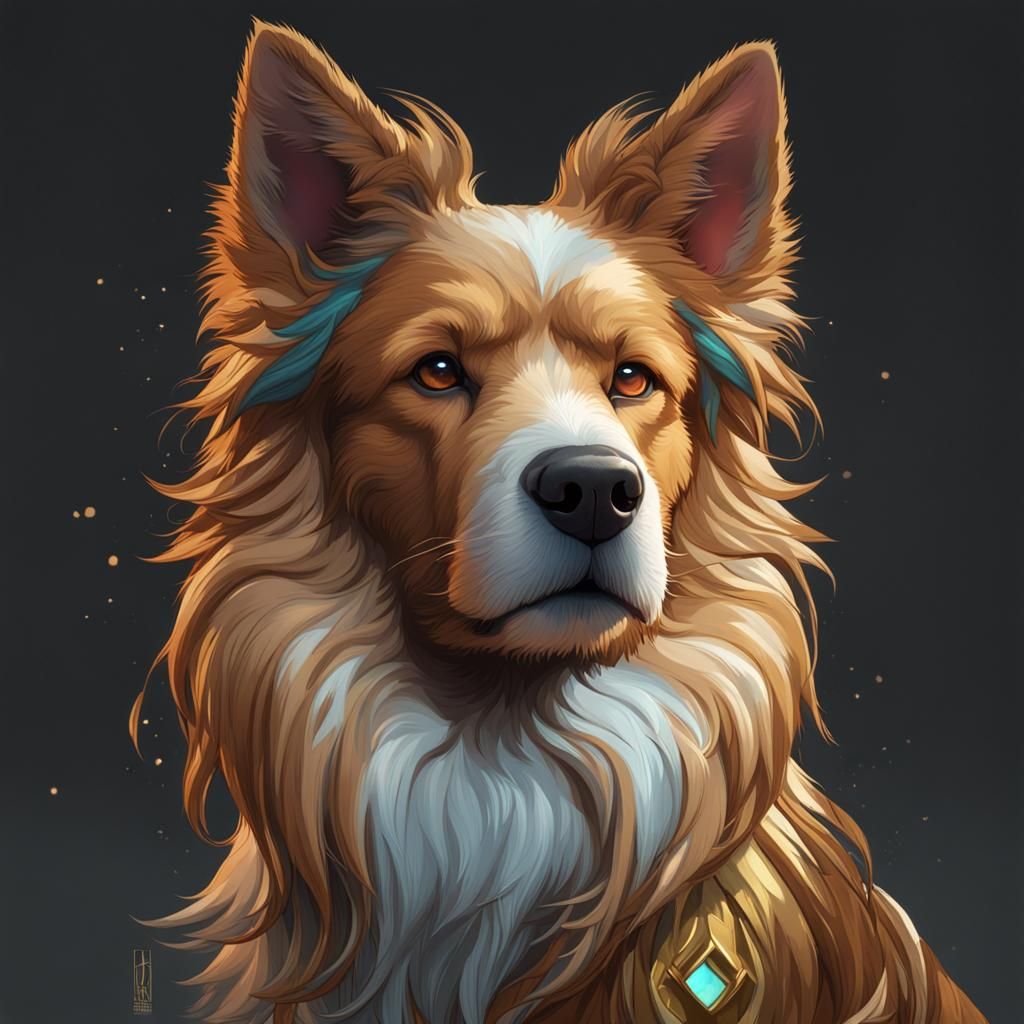 Hyperrealistic Dog Portrait with Gold Highlights