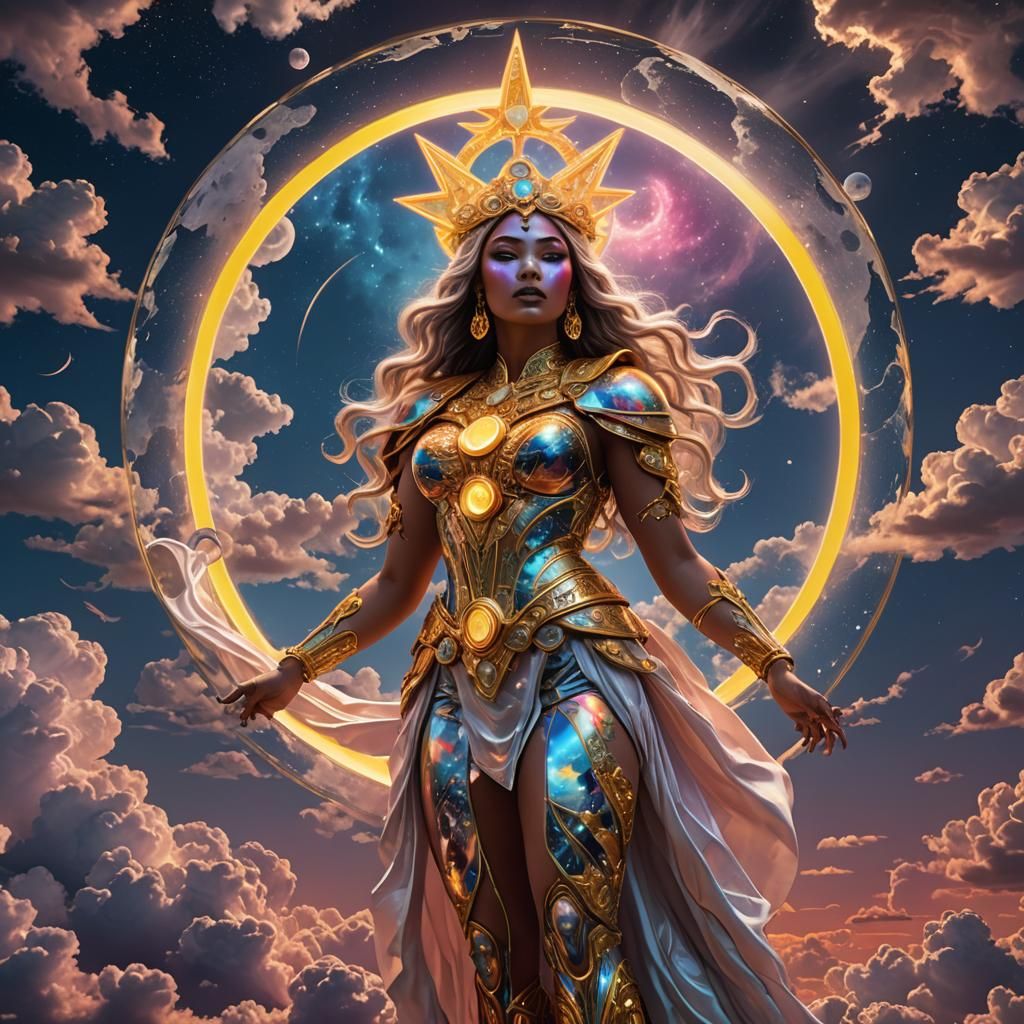 Neon Moon Goddess on Chariot in 3D