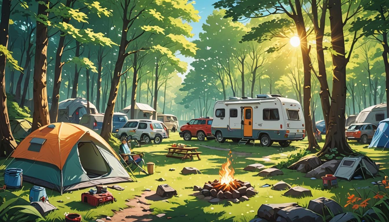 Colorful Graffiti Art of Campsite in Spring