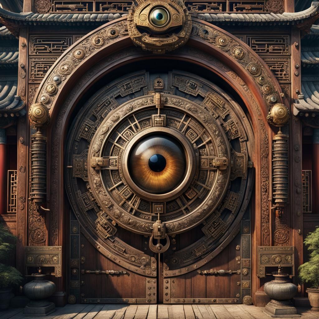 Ancient Door with Giant Mechanical Eye: Digital Matte Painti...