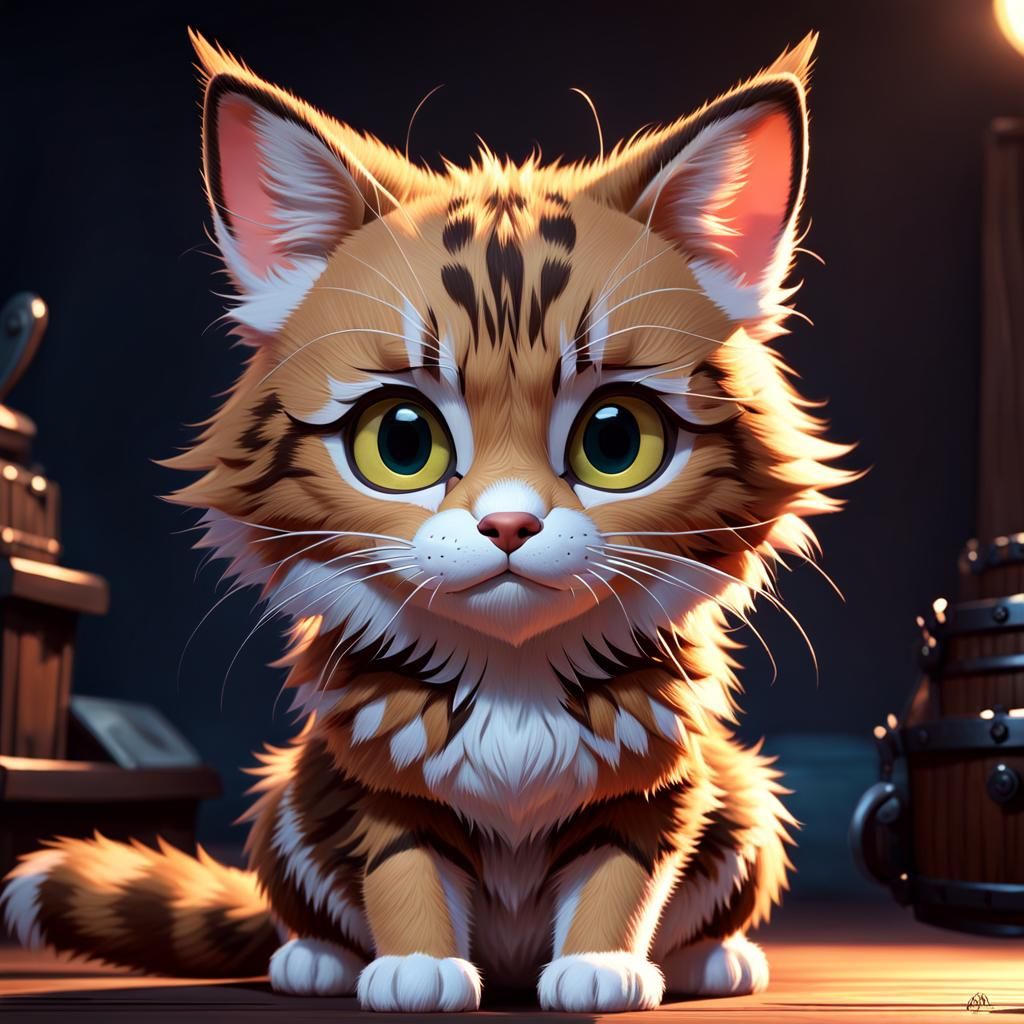 Adorable Tabby Cat Digital Art, Studio Ghibli Style