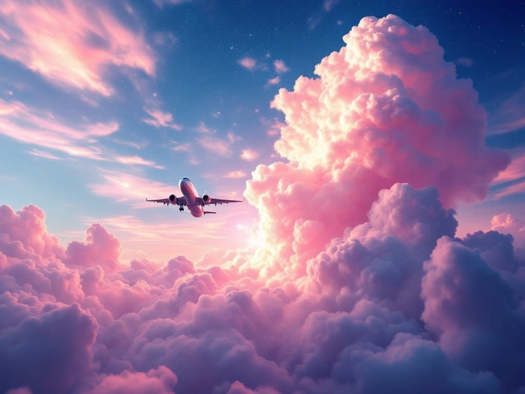 Airplane Emerges from Vibrant Cloudscape