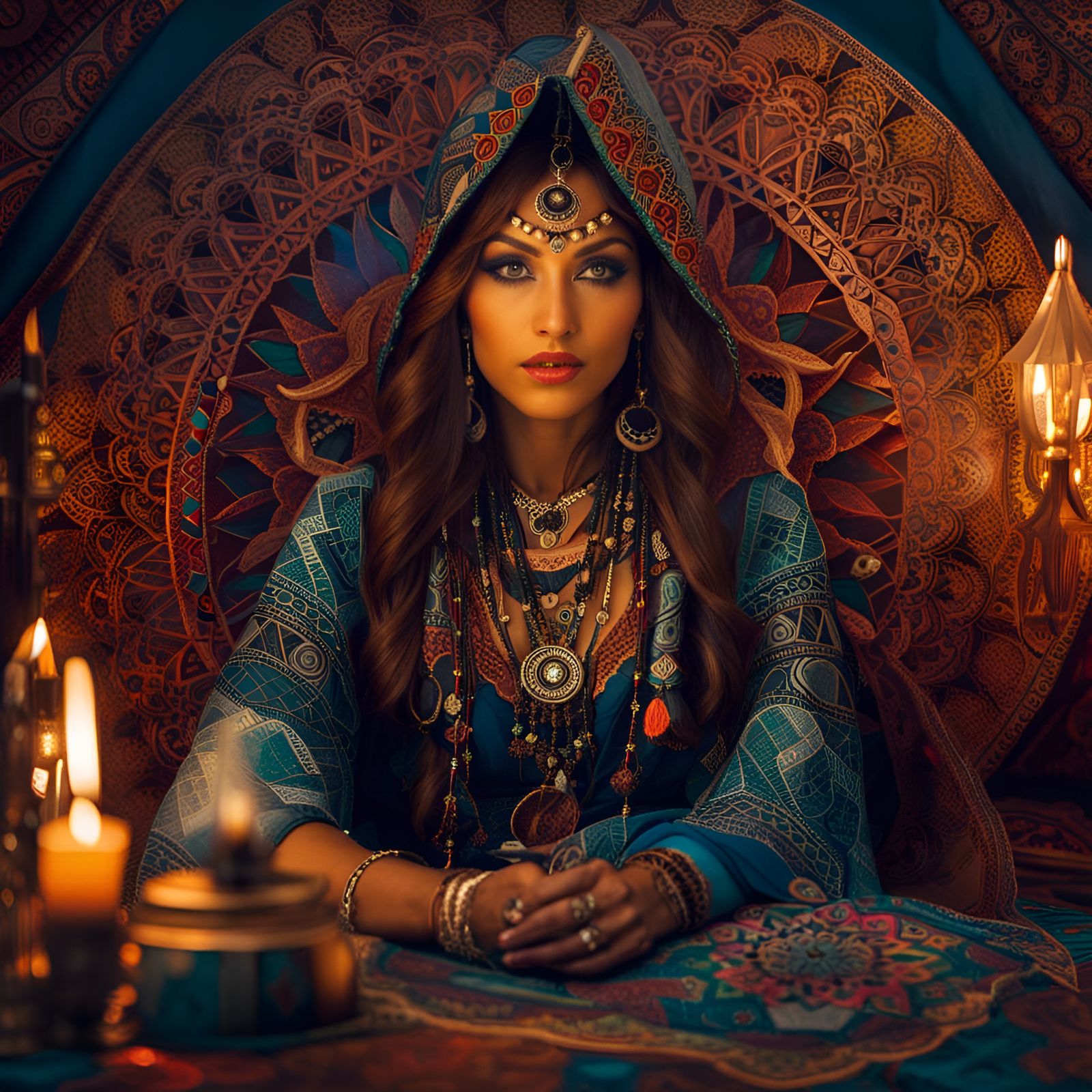 Gypsy Sorceress in Tent with Mandala