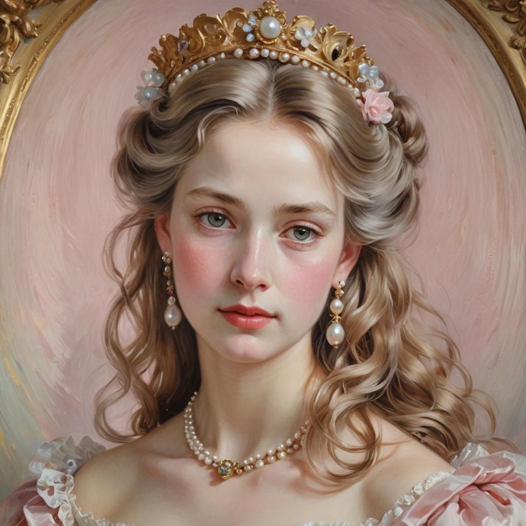 Elegant Rococo Portrait of a Queen with Pearls