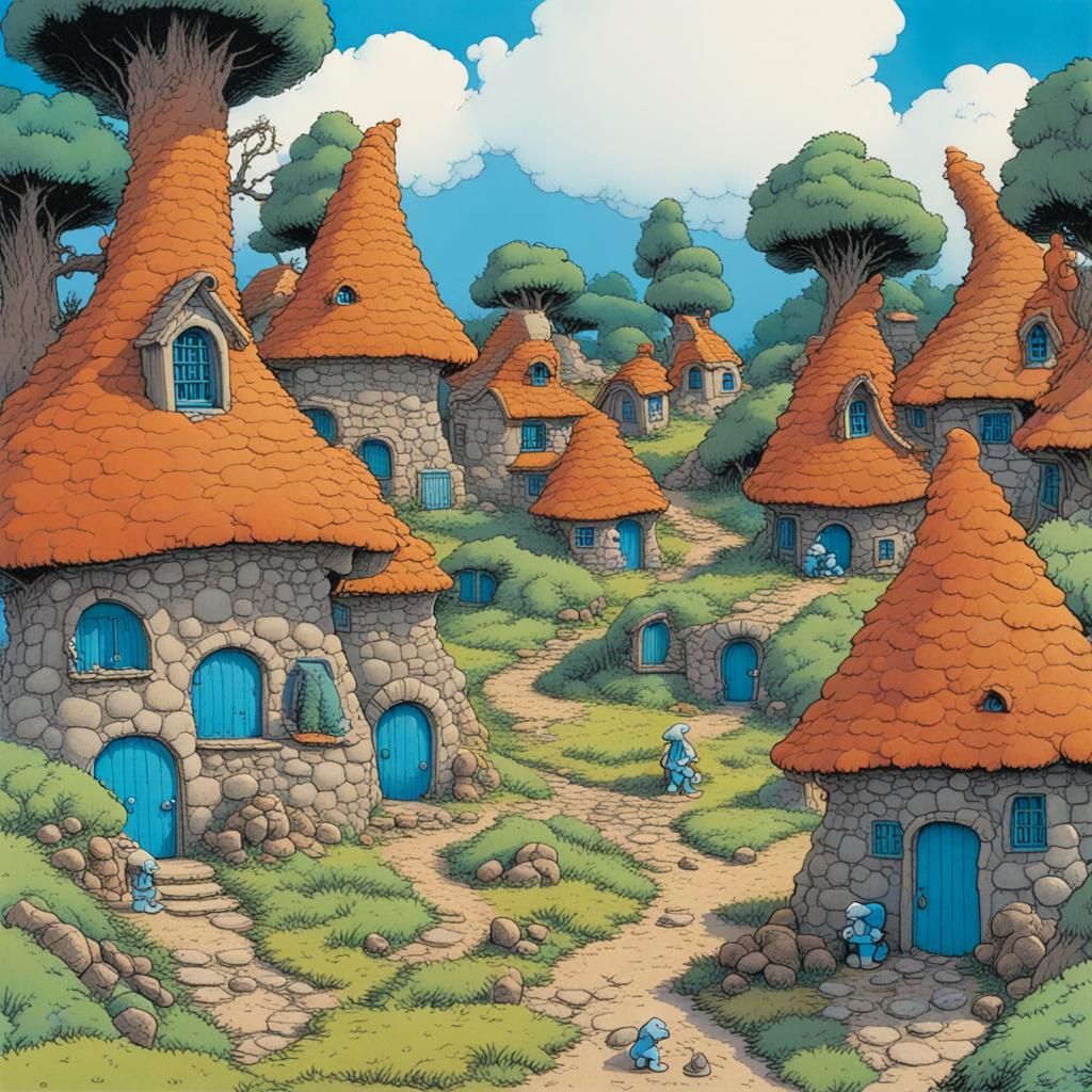 Smurf Village in Moebius Style