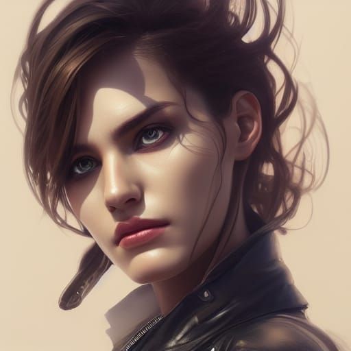 Woman with Guns Portrait in Hyperdetailed Style