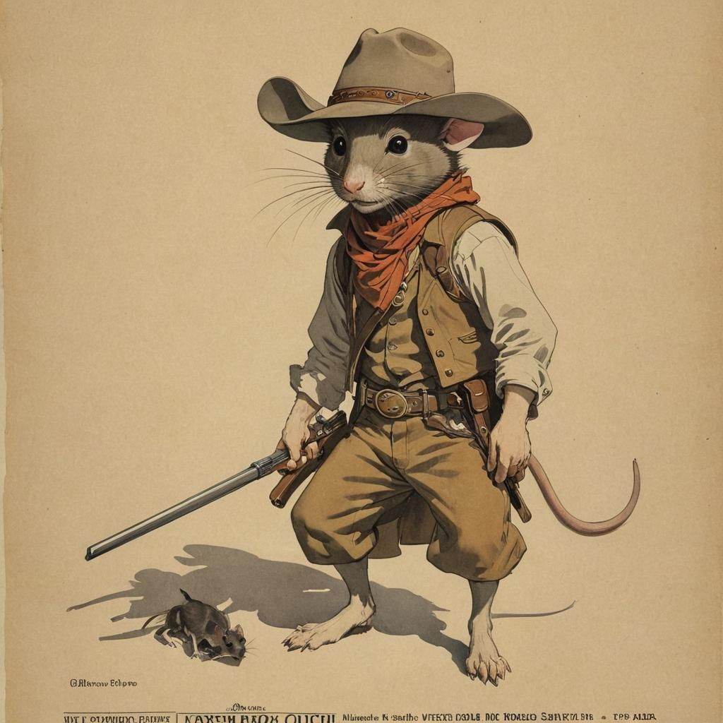 Mice in a Western Movie Poster: Impressionistic Folk Art