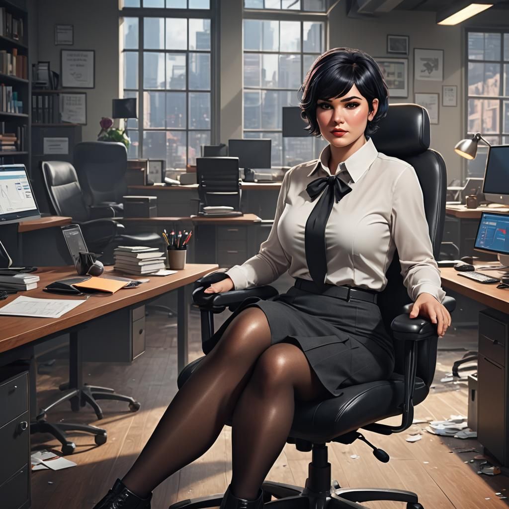 Cute Boss Lady in Office: Fantasy Concept Art