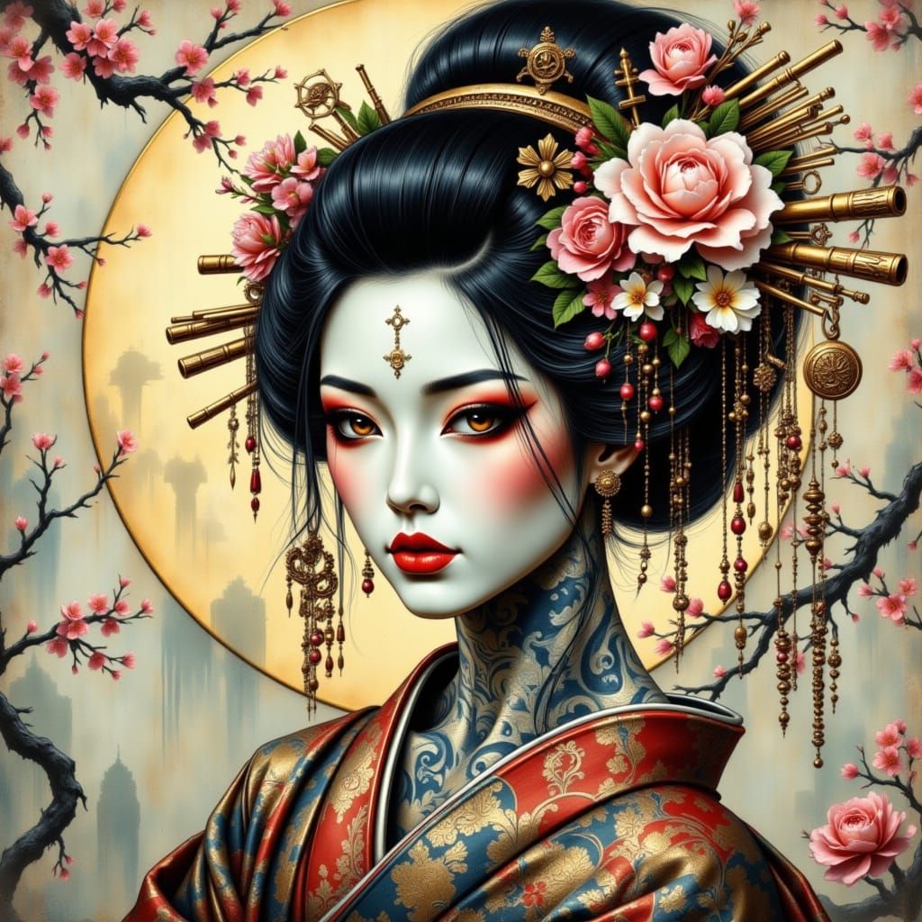 Elegant Geisha Poses in Traditional Kimono