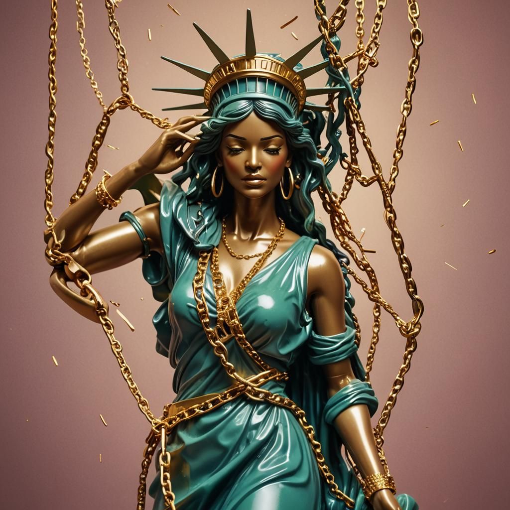 Statue of Liberty Doll Breaks Chains, Hyperrealistic Art