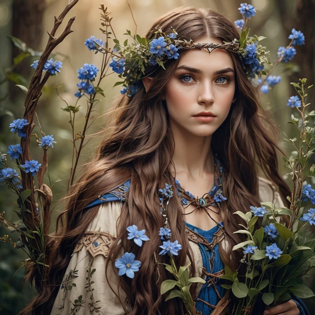 Elf Druid Girl Portrait with Bow and Arrows