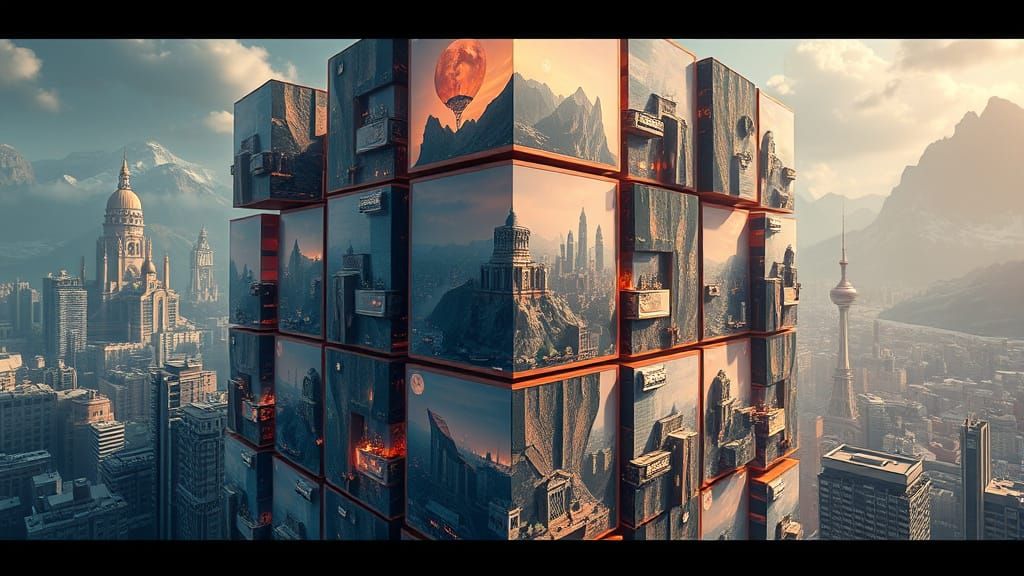 Epic 3D Cubes Stacked with Hyper Realistic Environments in a...