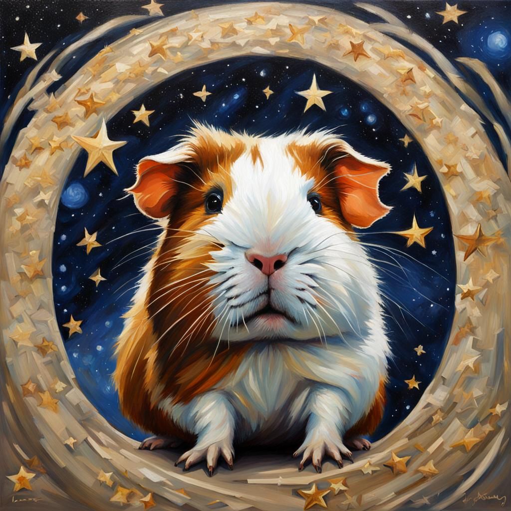 Guinea Pig Among the Stars: Oil Painting
