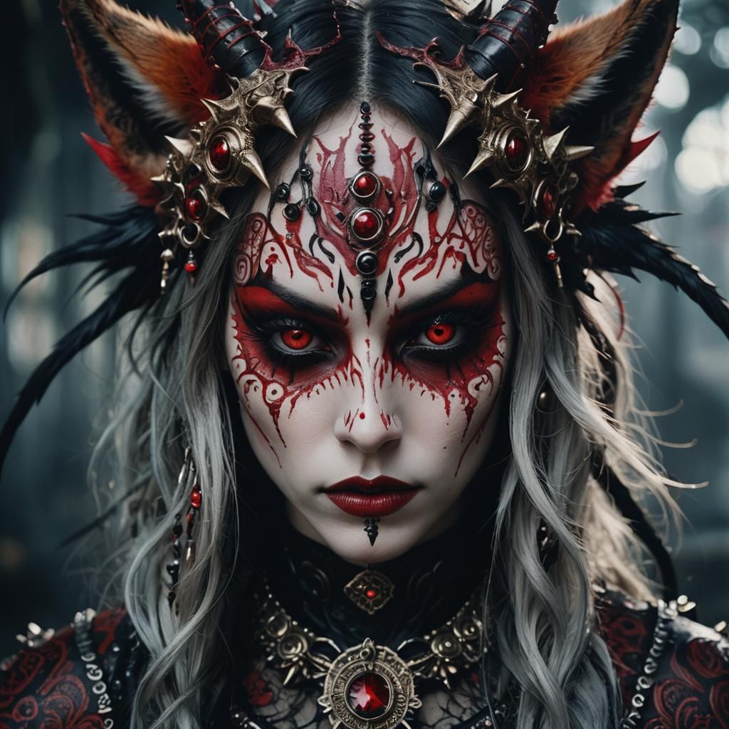 Demonic Scene Girl Portrait with Metallic Details