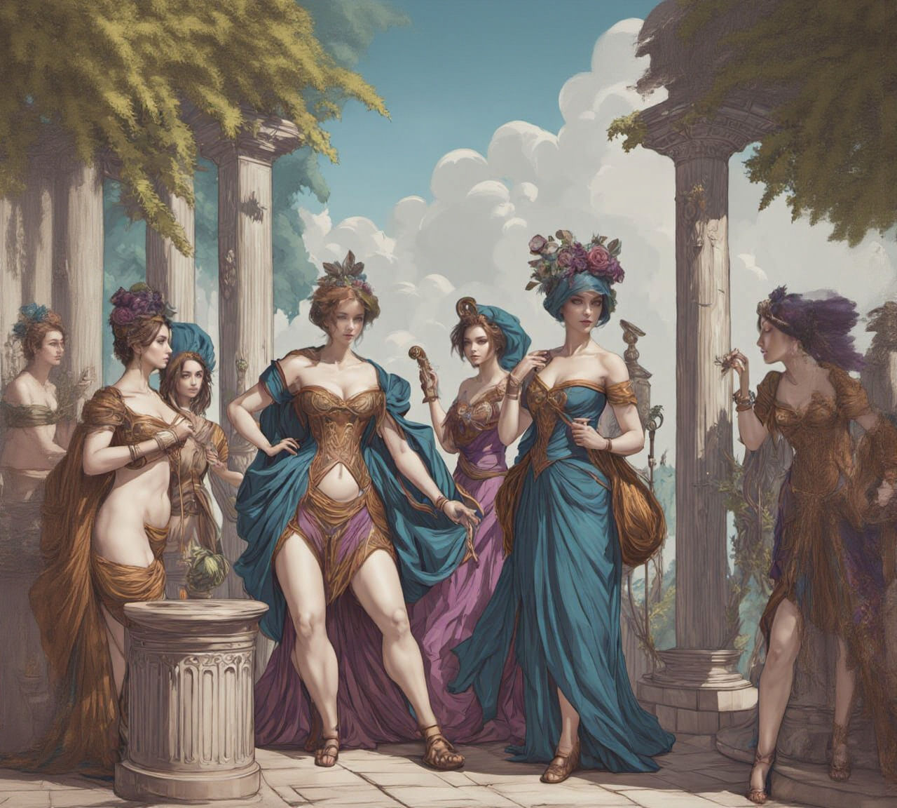 Ethereal Goddesses in Lush Paradise