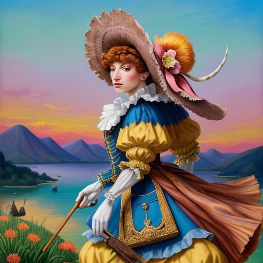 Hedgehog in Rococo Fauvism Style with Colonial Attire