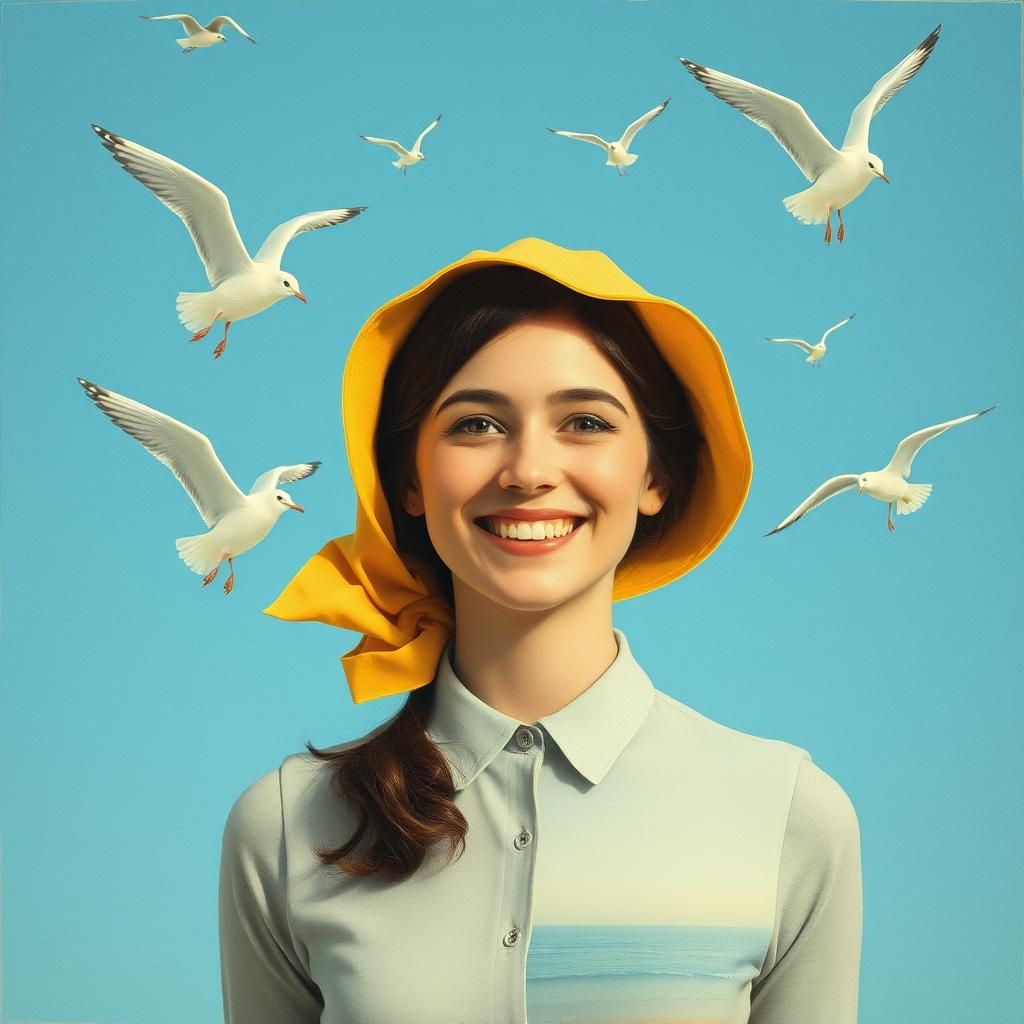 Surreal Collage of Vintage Portrait with Seagulls