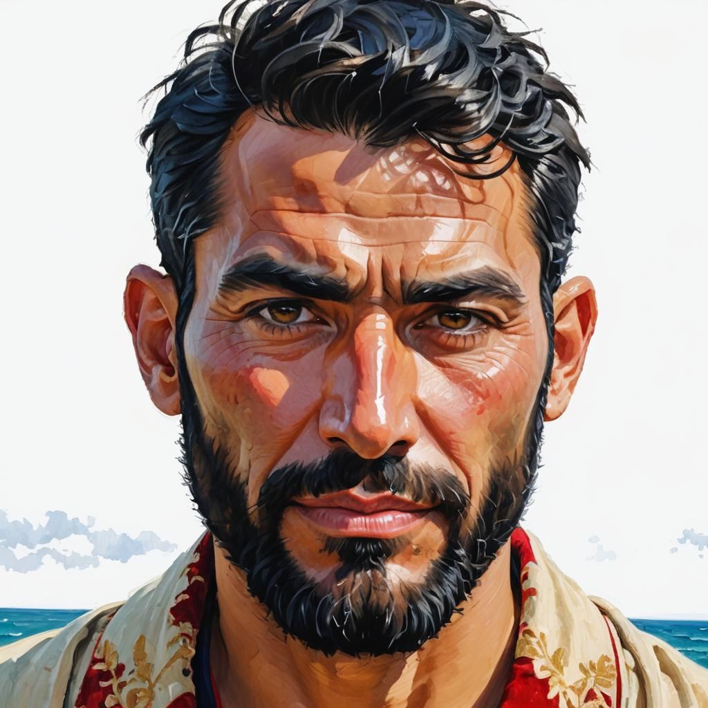 Bearded Man in Velvet Robe: Impressionist Oil Painting