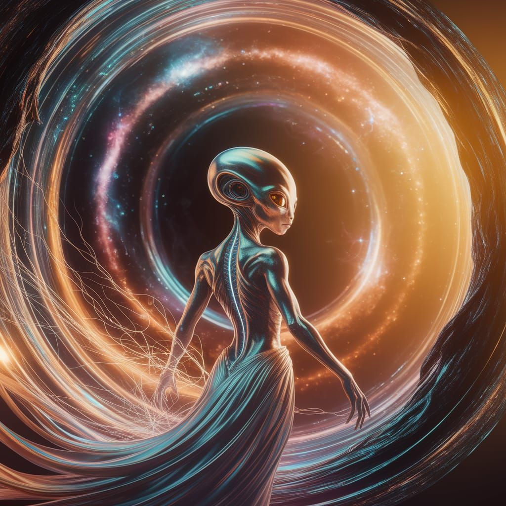 Alien at Interdimensional Portal in Digital Art