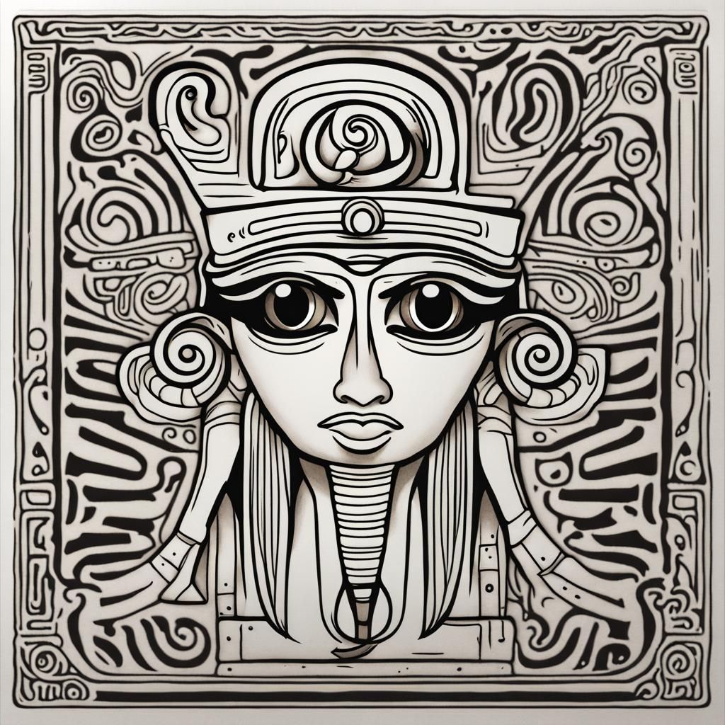 Chibi Egyptian god , colourless black outline of symbol of E...