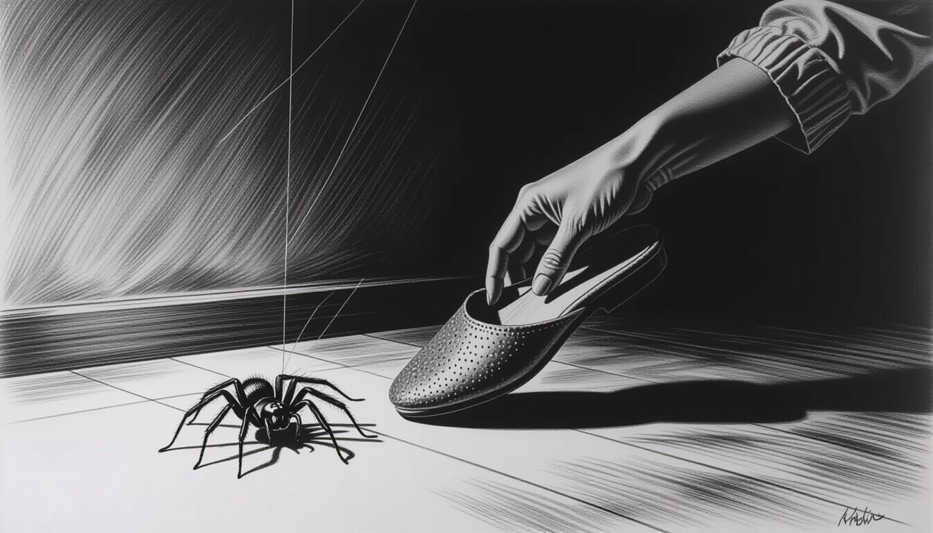 Woman Strikes Empty Space, Charcoal Drawing