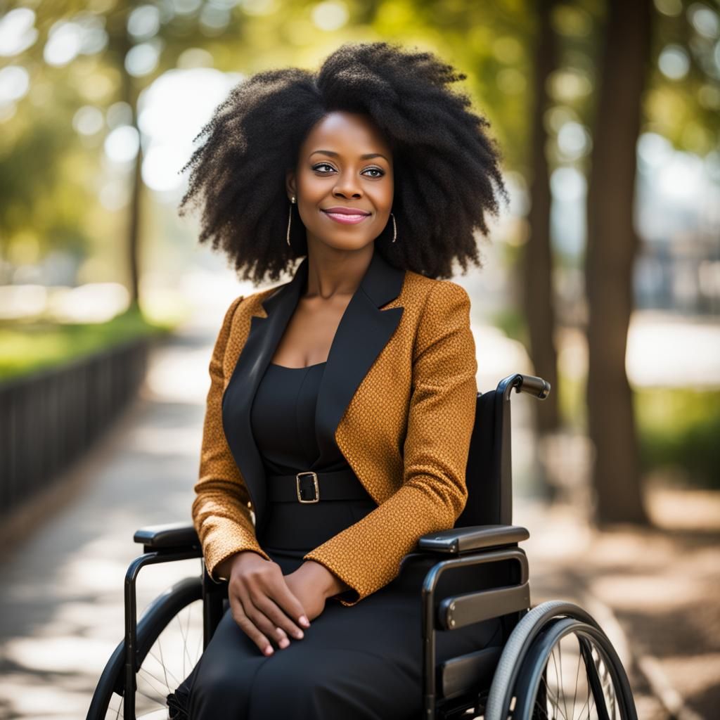 Elegant Woman with Natural Hair in Wheelchair