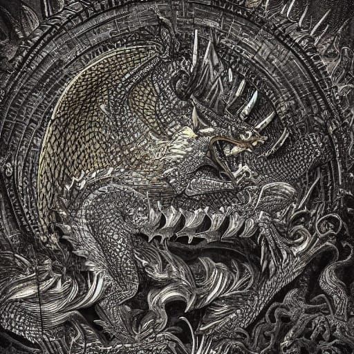 Knight Confronts Dragon in Dramatic Fantasy Cave Art