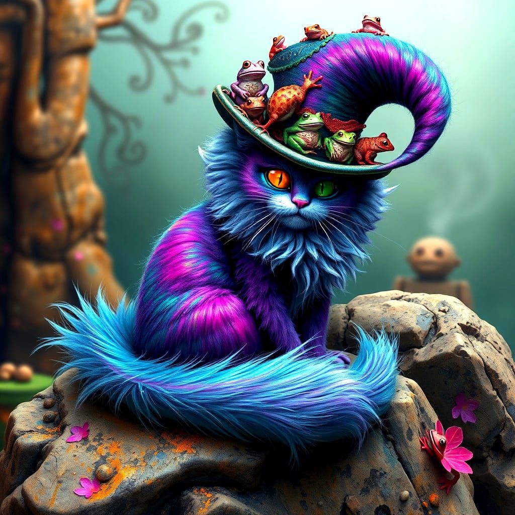 Realistic Cheshire Cat Graffiti Art with Top Hat